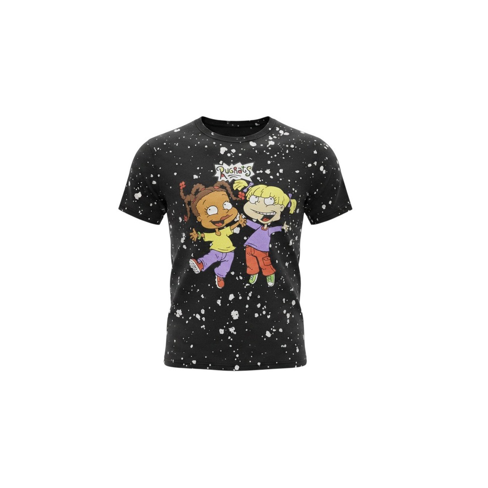 Nickelodeon Rugrats T-Shirt Womens L Black New Bleach Splatter Susie Angelica